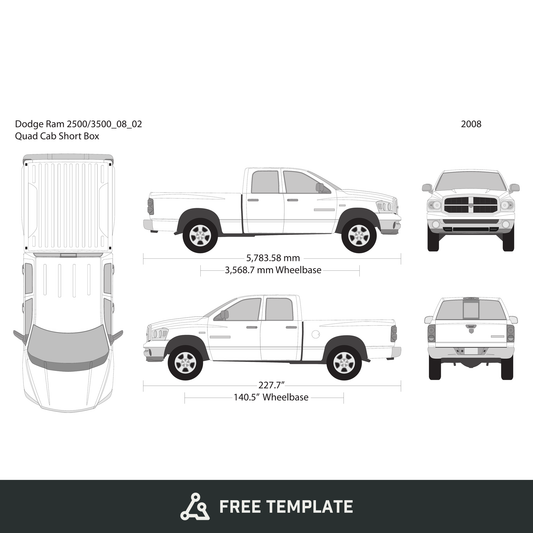 2008 Dodge Ram 2500_3500 free vector vehicle wrap template - GravBase