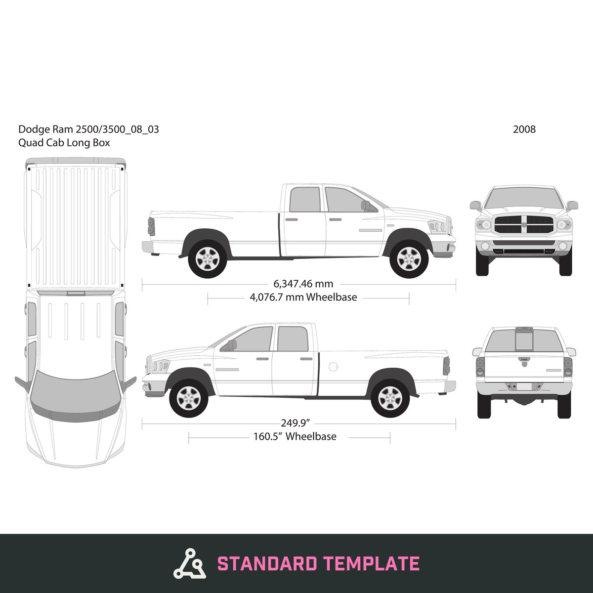 2008 Dodge Ram 2500_3500 vector wrap template V03, Design-Ready PDF - GravBase