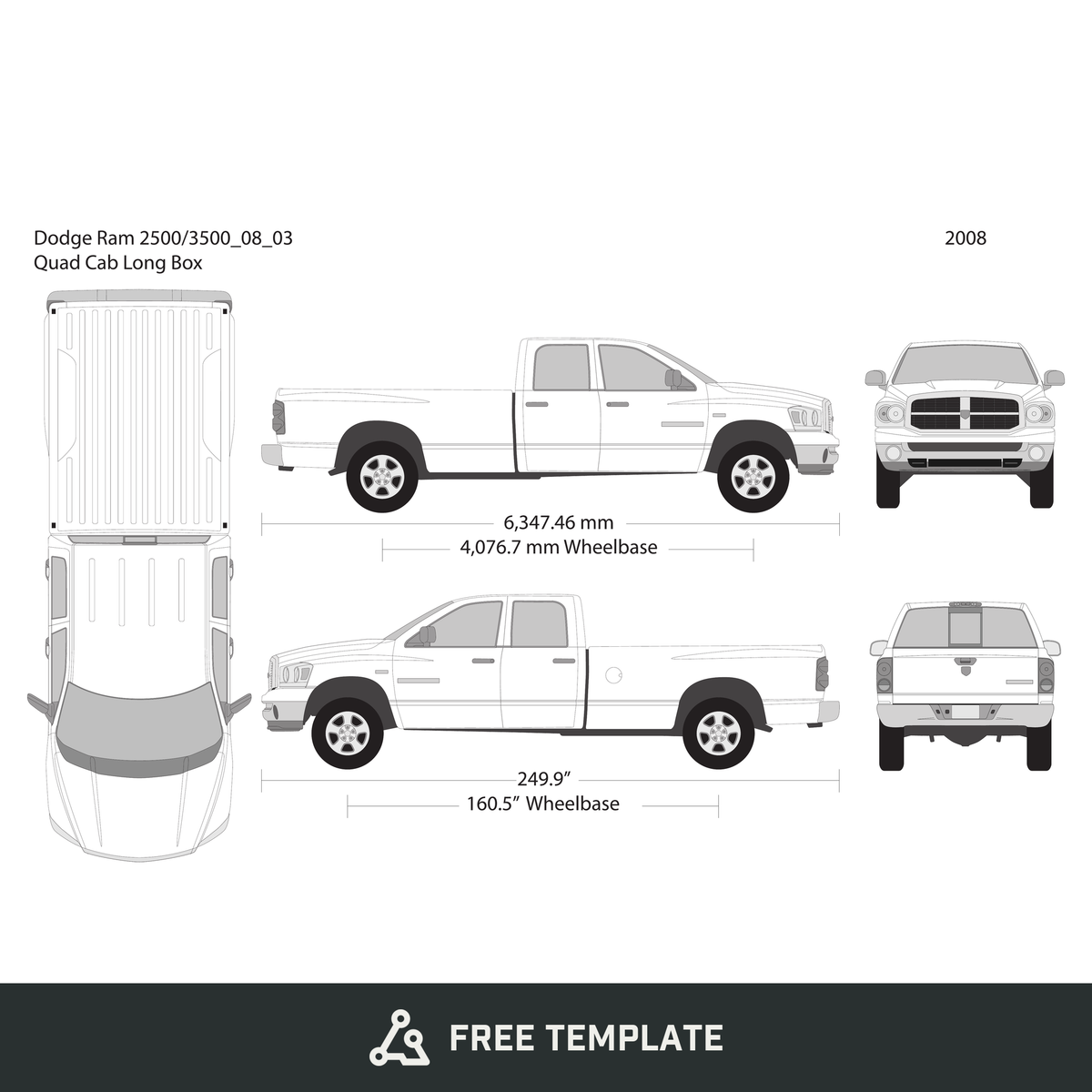 2008 Dodge Ram 2500_3500 free vector vehicle wrap template - GravBase