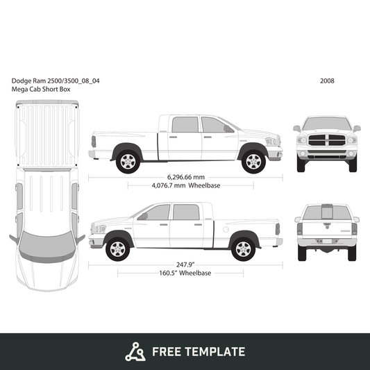 2008 Dodge Ram 2500_3500 free vector vehicle wrap template - GravBase