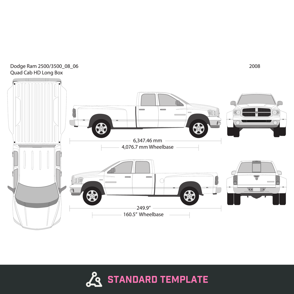 2008 Dodge Ram 2500_3500 vector wrap template V06, Design-Ready PDF - GravBase