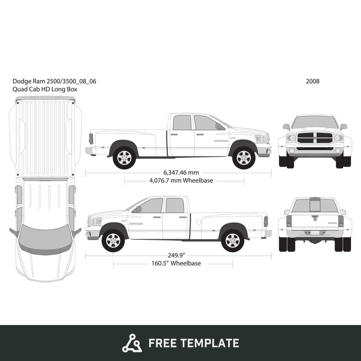 2008 Dodge Ram 2500_3500 free vector vehicle wrap template - GravBase