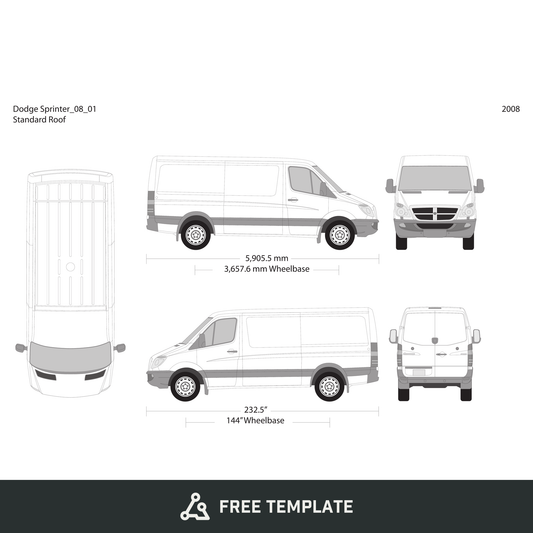 2008 Dodge Sprinter free vector vehicle wrap template - GravBase