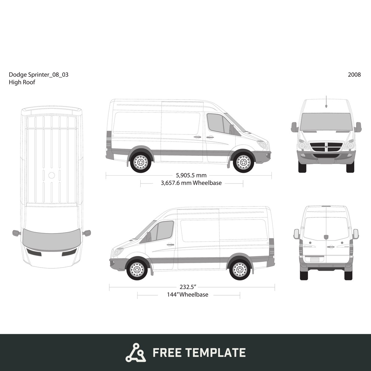 2008 Dodge Sprinter free vector vehicle wrap template - GravBase