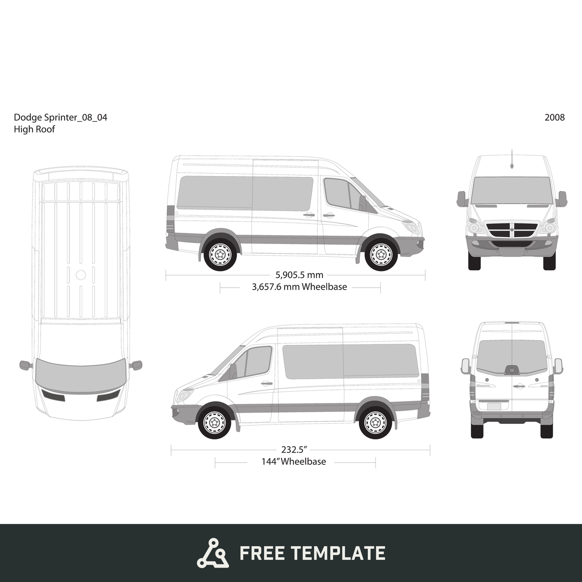 2008 Dodge Sprinter free vector vehicle wrap template - GravBase