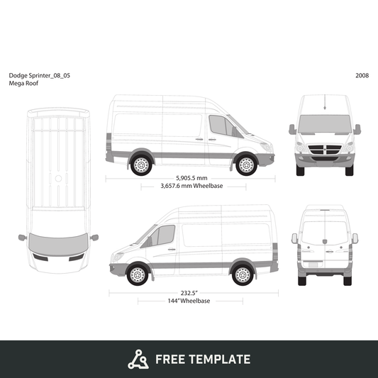 2008 Dodge Sprinter free vector vehicle wrap template - GravBase
