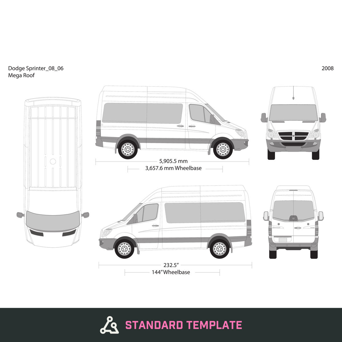 2008 Dodge Sprinter vector wrap template V06, Design-Ready PDF - GravBase