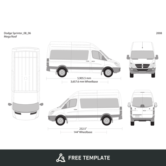 2008 Dodge Sprinter free vector vehicle wrap template - GravBase