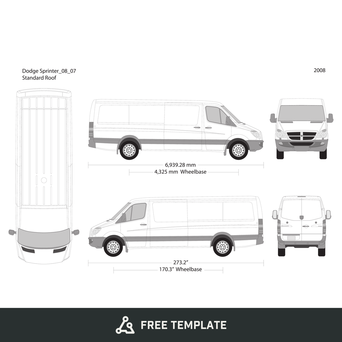 2008 Dodge Sprinter free vector vehicle wrap template - GravBase