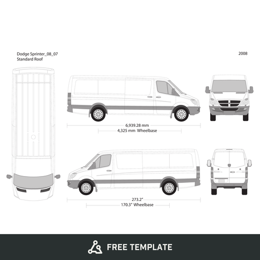 2008 Dodge Sprinter free vector vehicle wrap template - GravBase