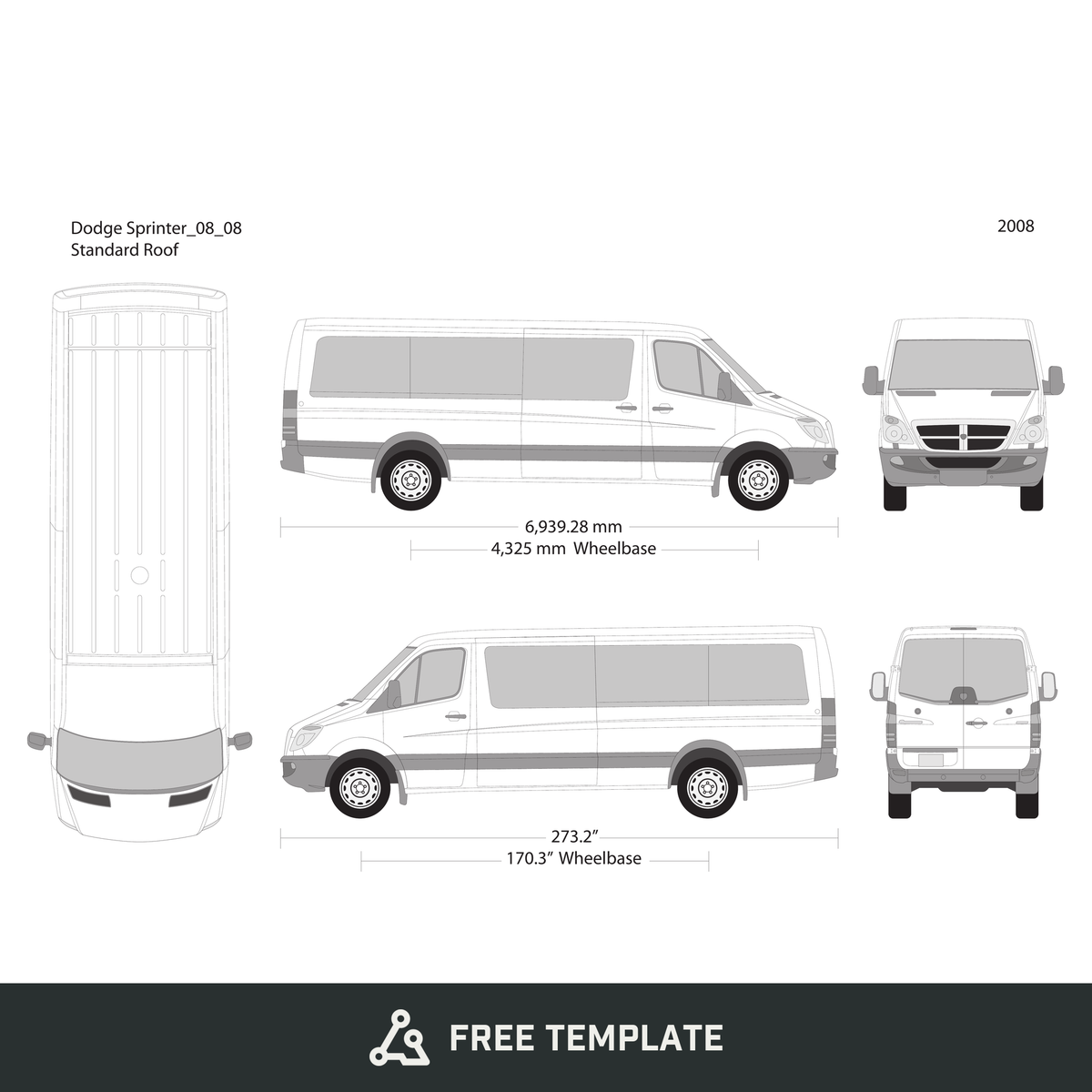 2008 Dodge Sprinter free vector vehicle wrap template - GravBase