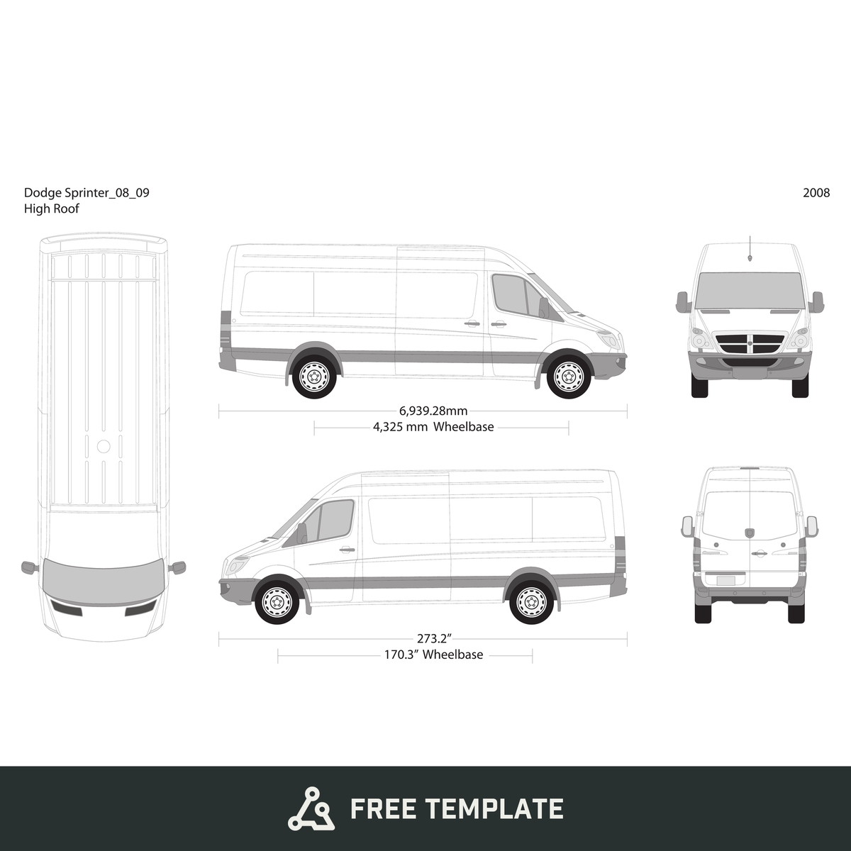2008 Dodge Sprinter free vector vehicle wrap template - GravBase