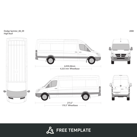 2008 Dodge Sprinter free vector vehicle wrap template - GravBase