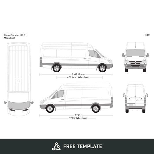 2008 Dodge Sprinter free vector vehicle wrap template - GravBase