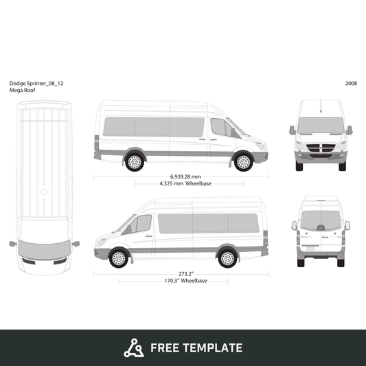 2008 Dodge Sprinter free vector vehicle wrap template - GravBase