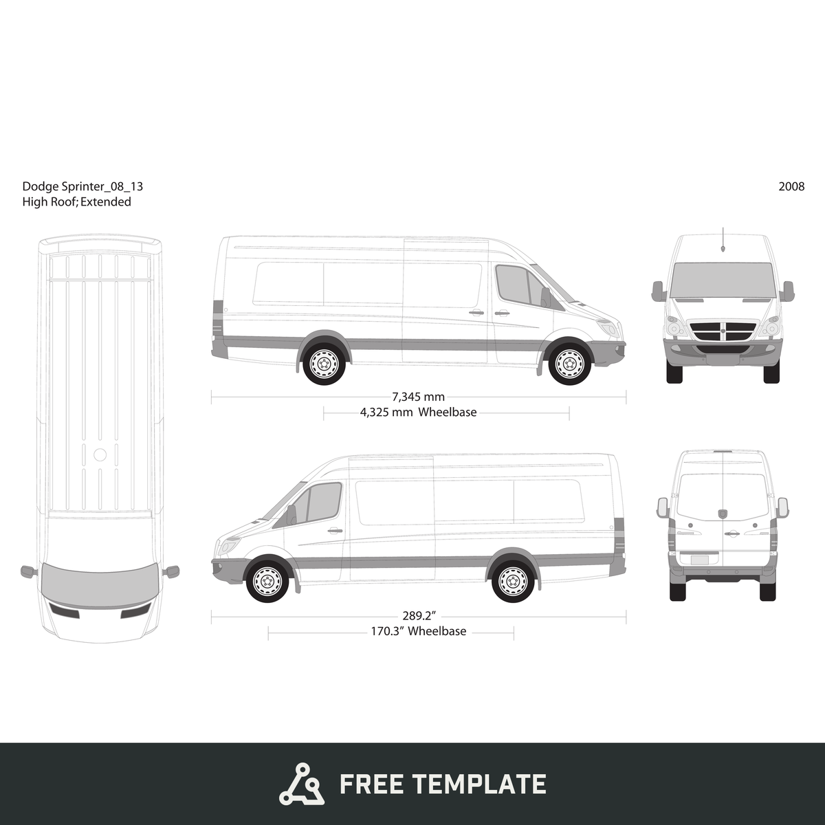 2008 Dodge Sprinter free vector vehicle wrap template - GravBase