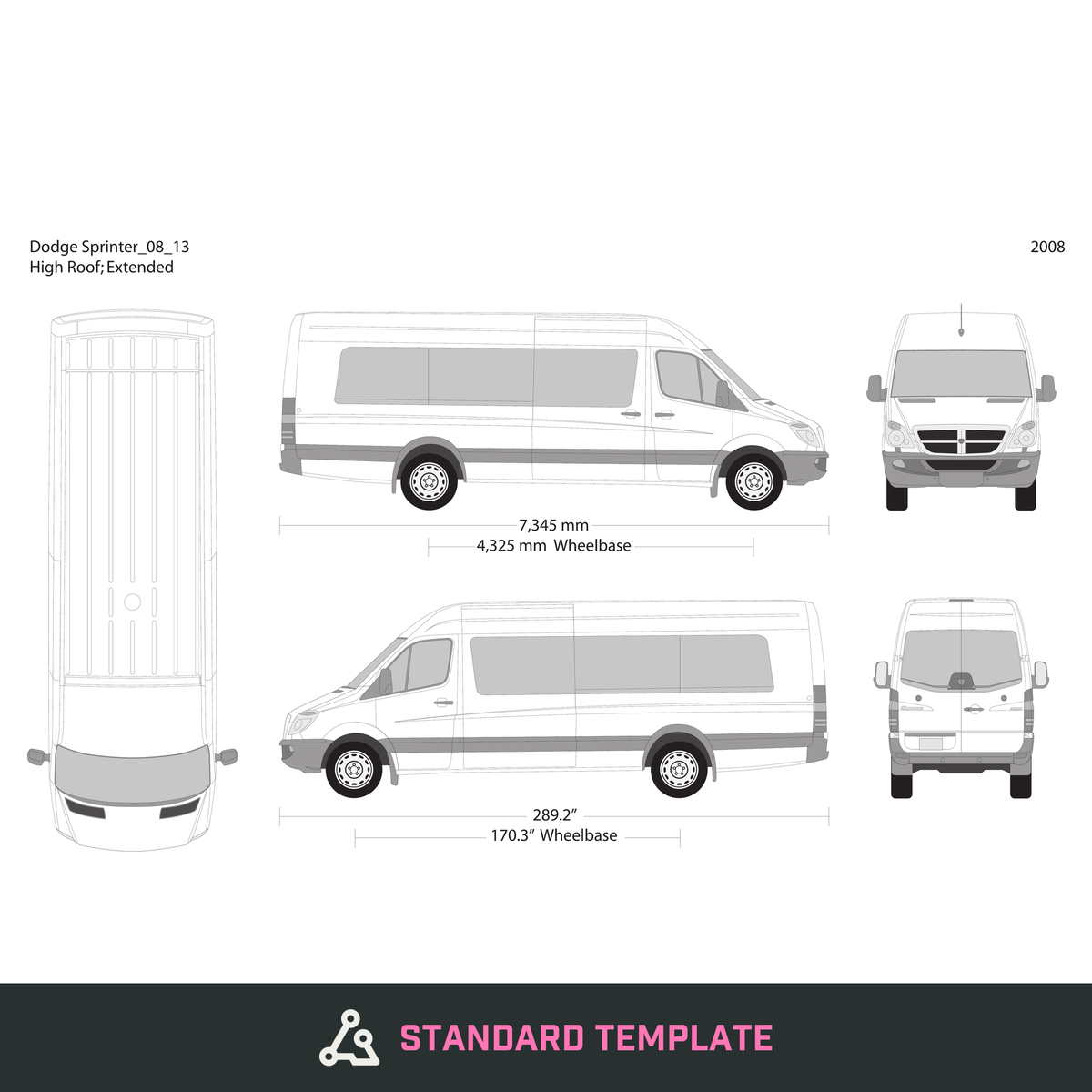 2008 Dodge Sprinter vector wrap template V14, Design-Ready PDF - GravBase