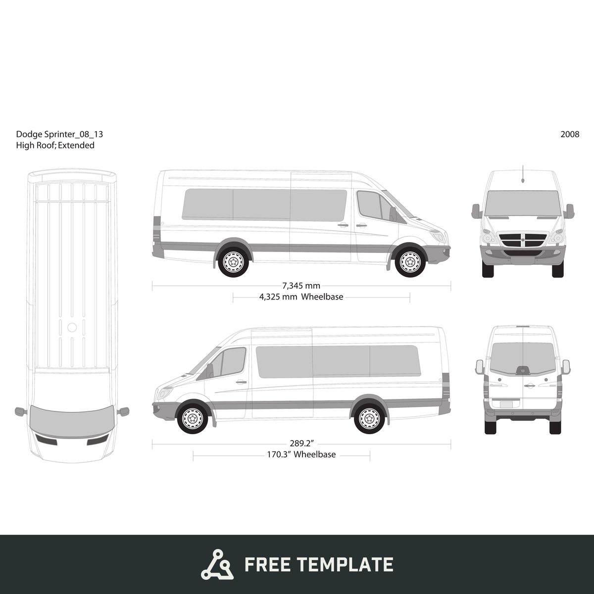 2008 Dodge Sprinter free vector vehicle wrap template - GravBase