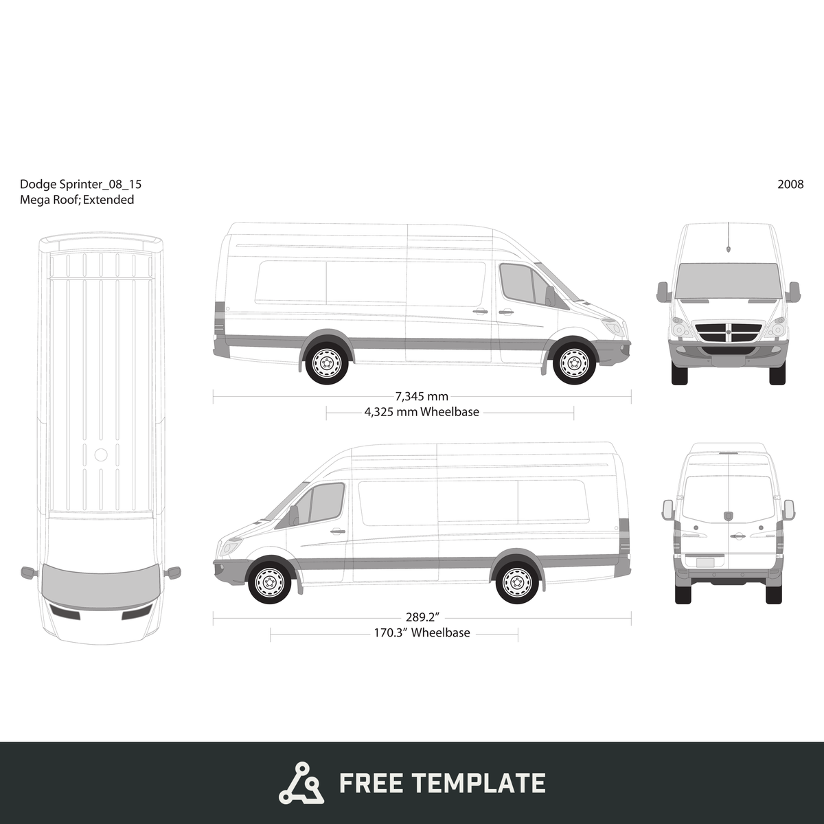 2008 Dodge Sprinter free vector vehicle wrap template - GravBase
