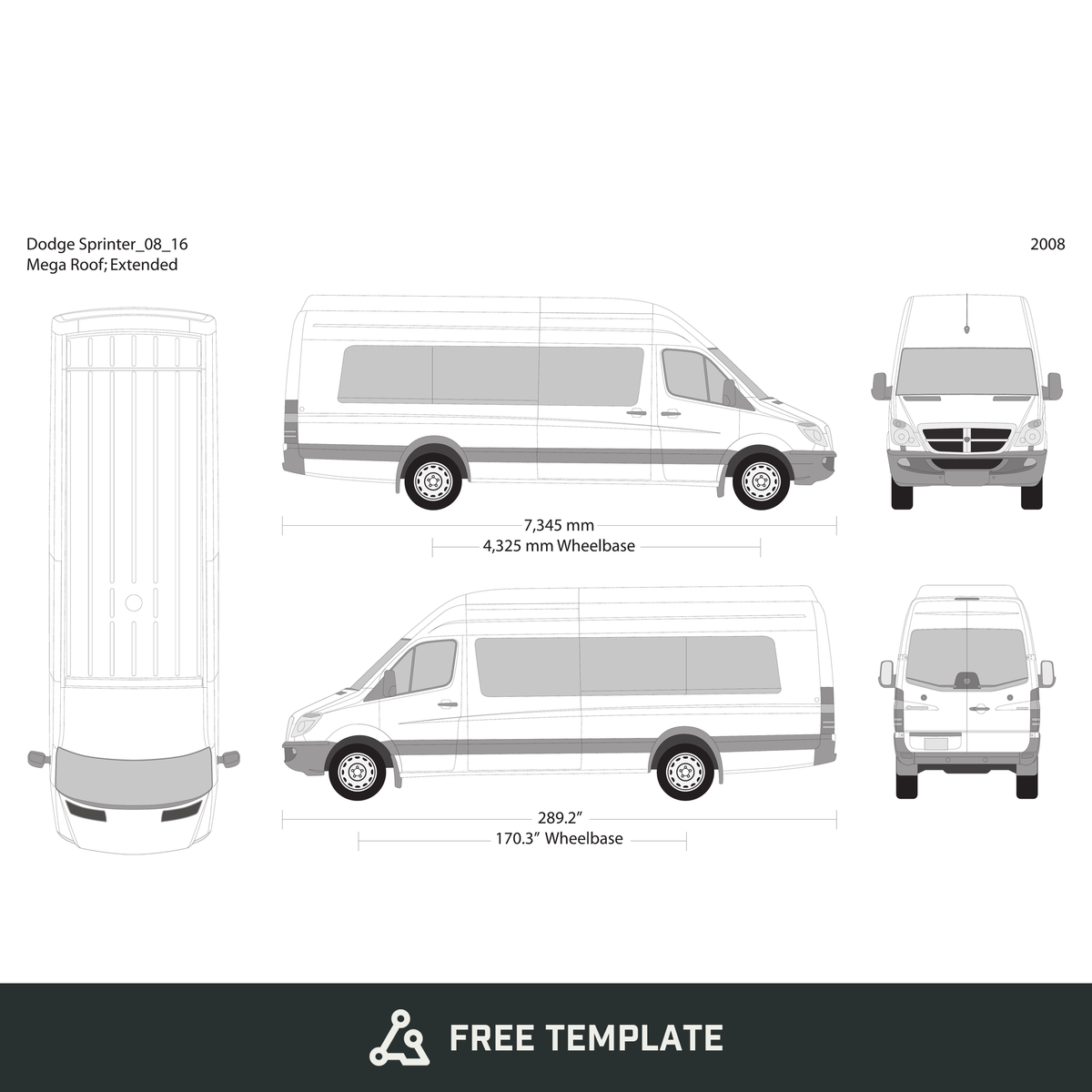 2008 Dodge Sprinter free vector vehicle wrap template - GravBase