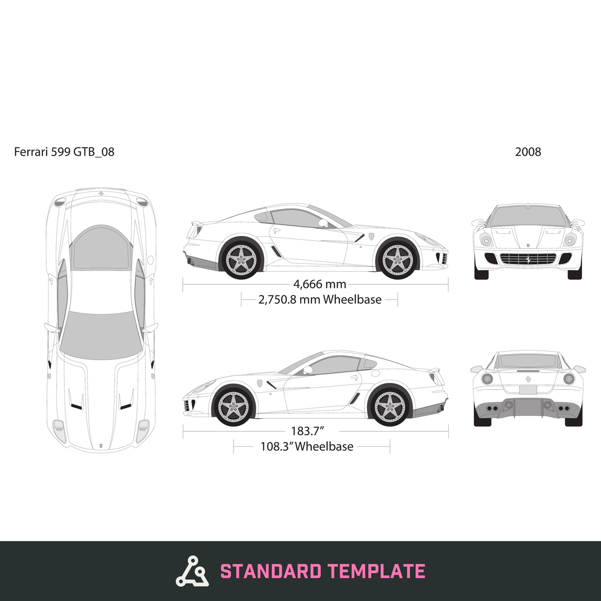 2008 Ferrari 599 GTB vector wrap template, Design-Ready PDF - GravBase