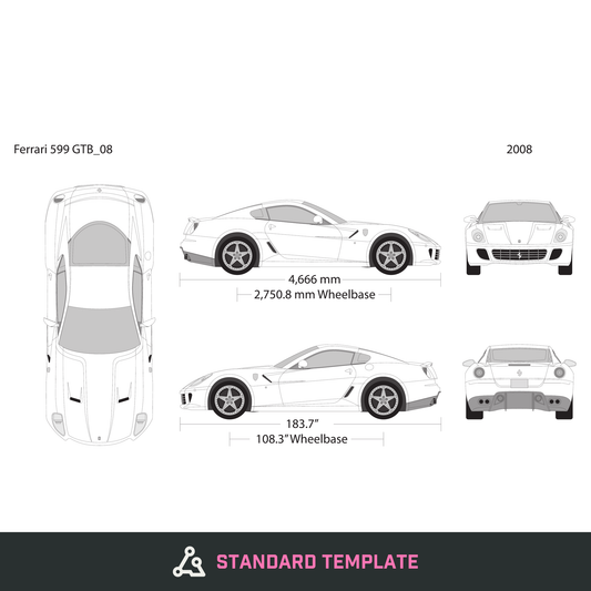 2008 Ferrari 599 GTB vector wrap template, Design-Ready PDF - GravBase