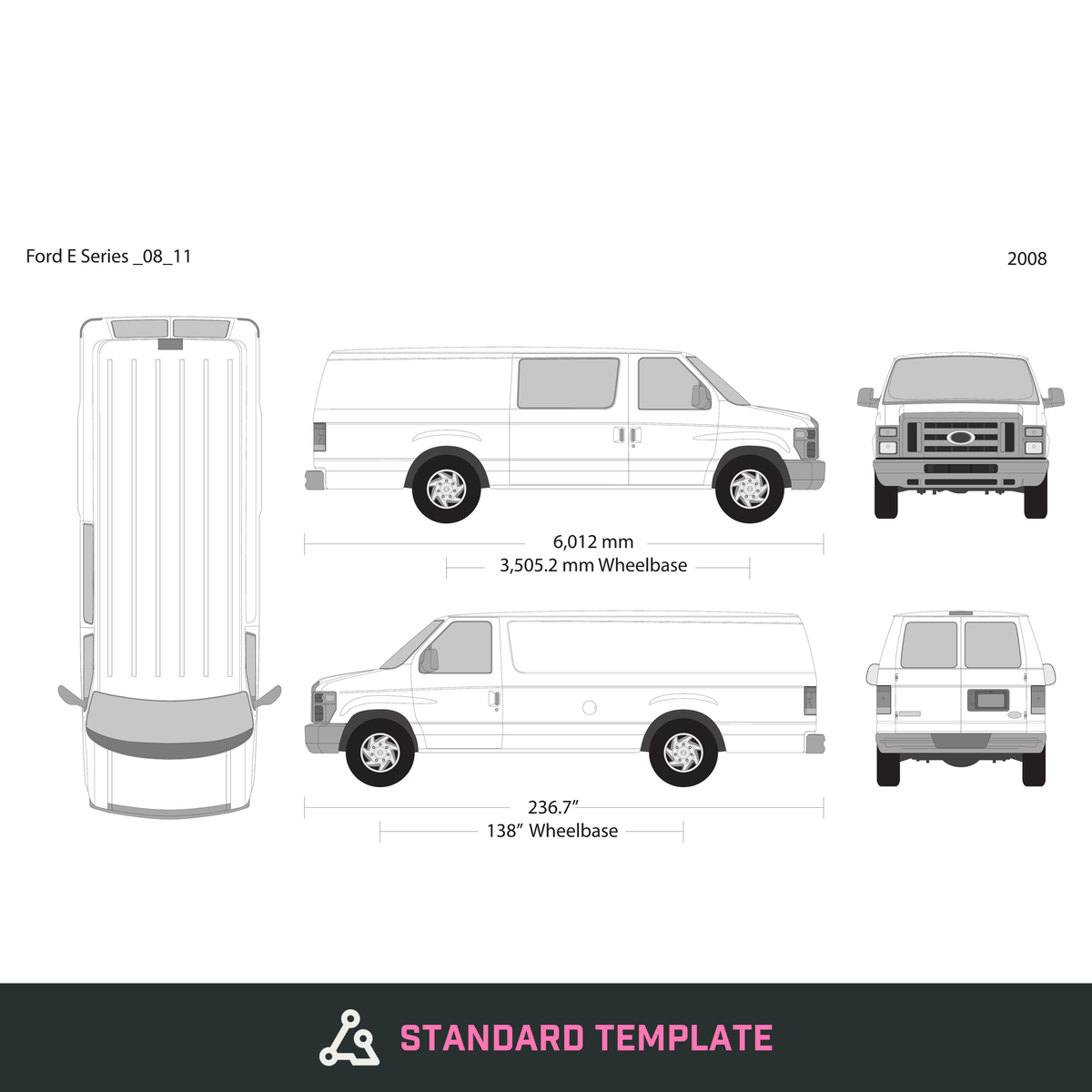 2008 Ford E Series vector wrap template V11, Design-Ready PDF - GravBase