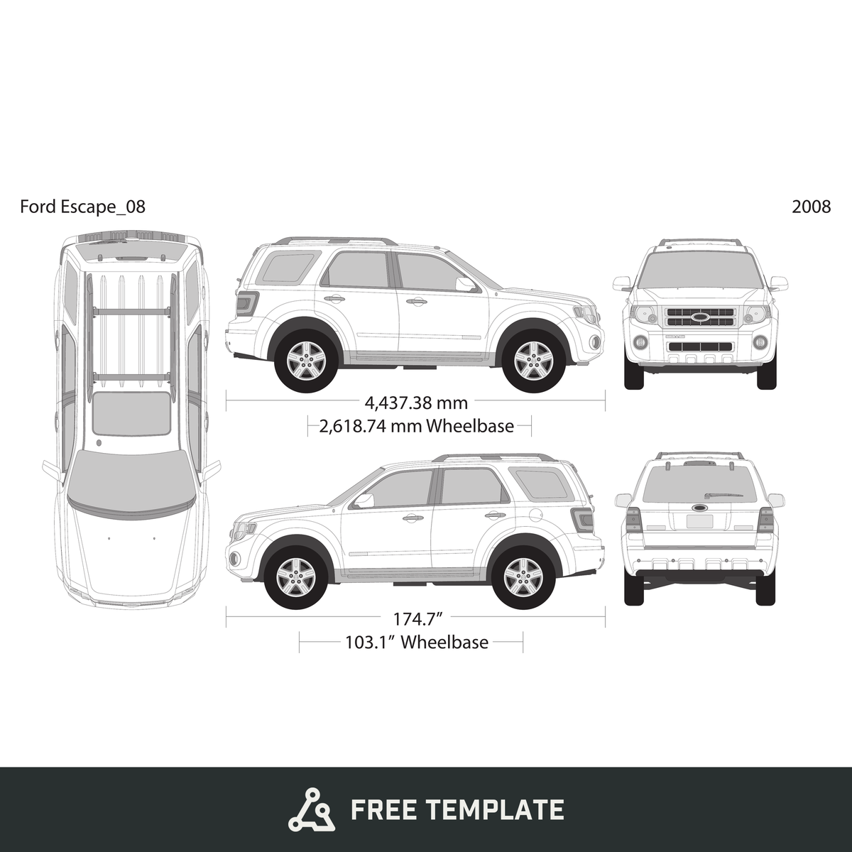 2008 Ford Escape free vector vehicle wrap template - GravBase