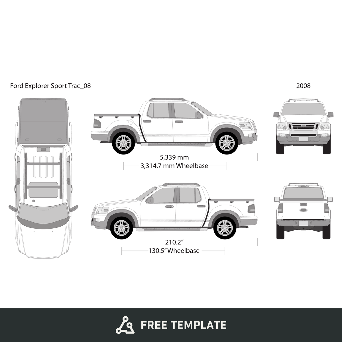 2008 Ford Explorer Sport Trac free vector vehicle wrap template - GravBase