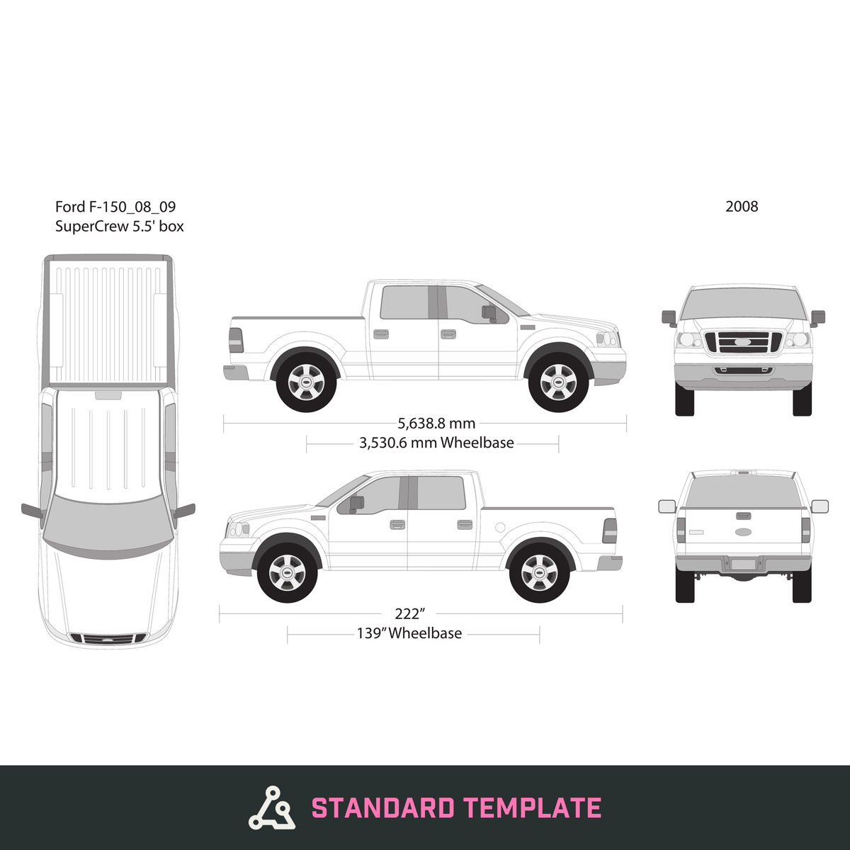 2008 Ford F-150 vector wrap template V09, Design-Ready PDF - GravBase