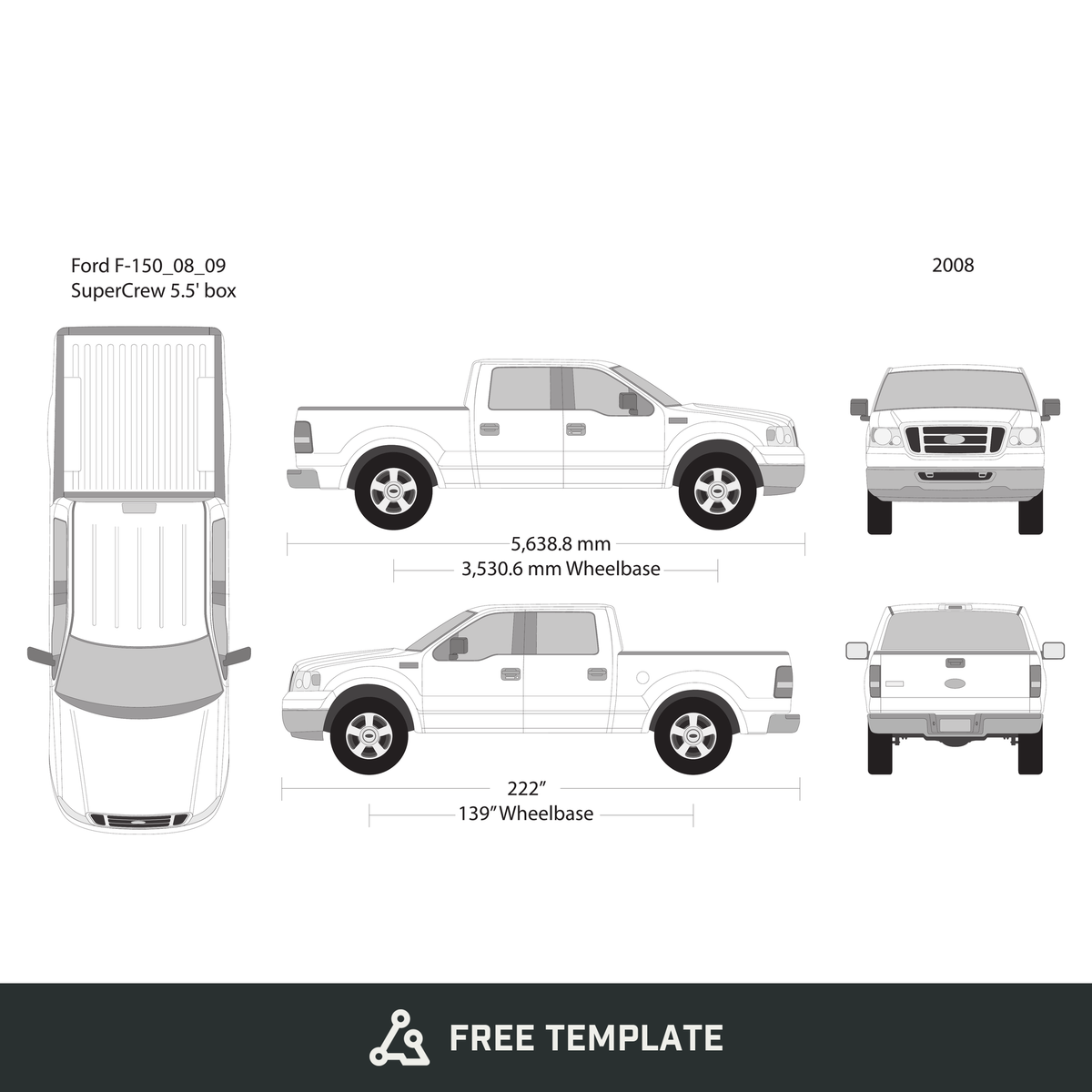 2008 Ford F-150 free vector vehicle wrap template - GravBase