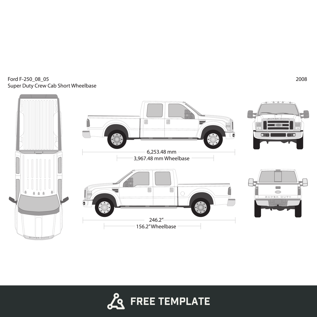 2008 Ford F-250 free vector vehicle wrap template - GravBase