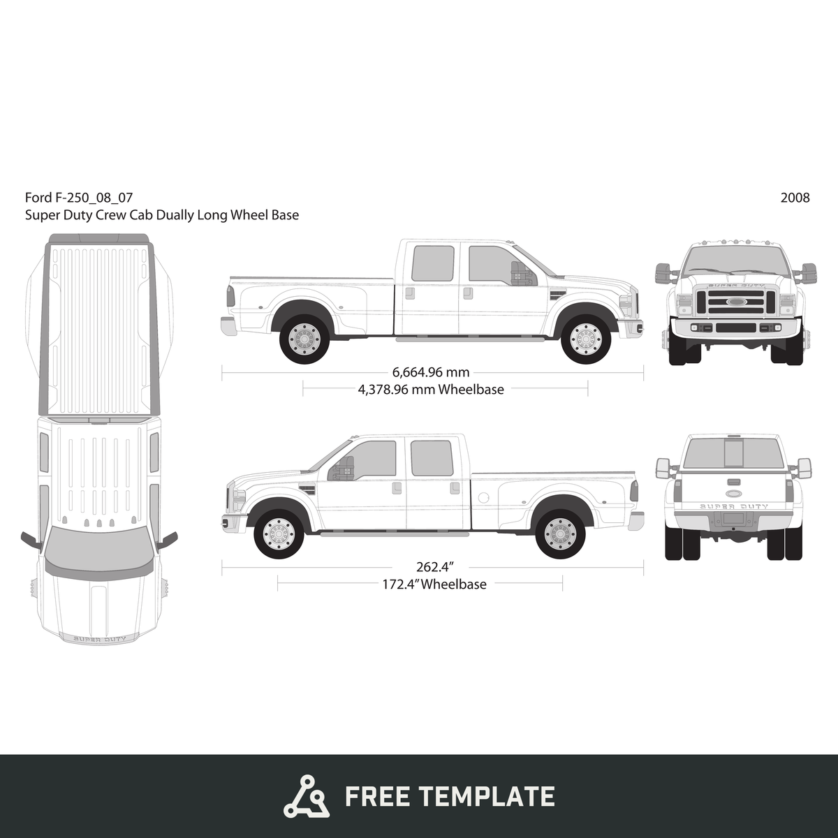 2008 Ford F-250 free vector vehicle wrap template - GravBase