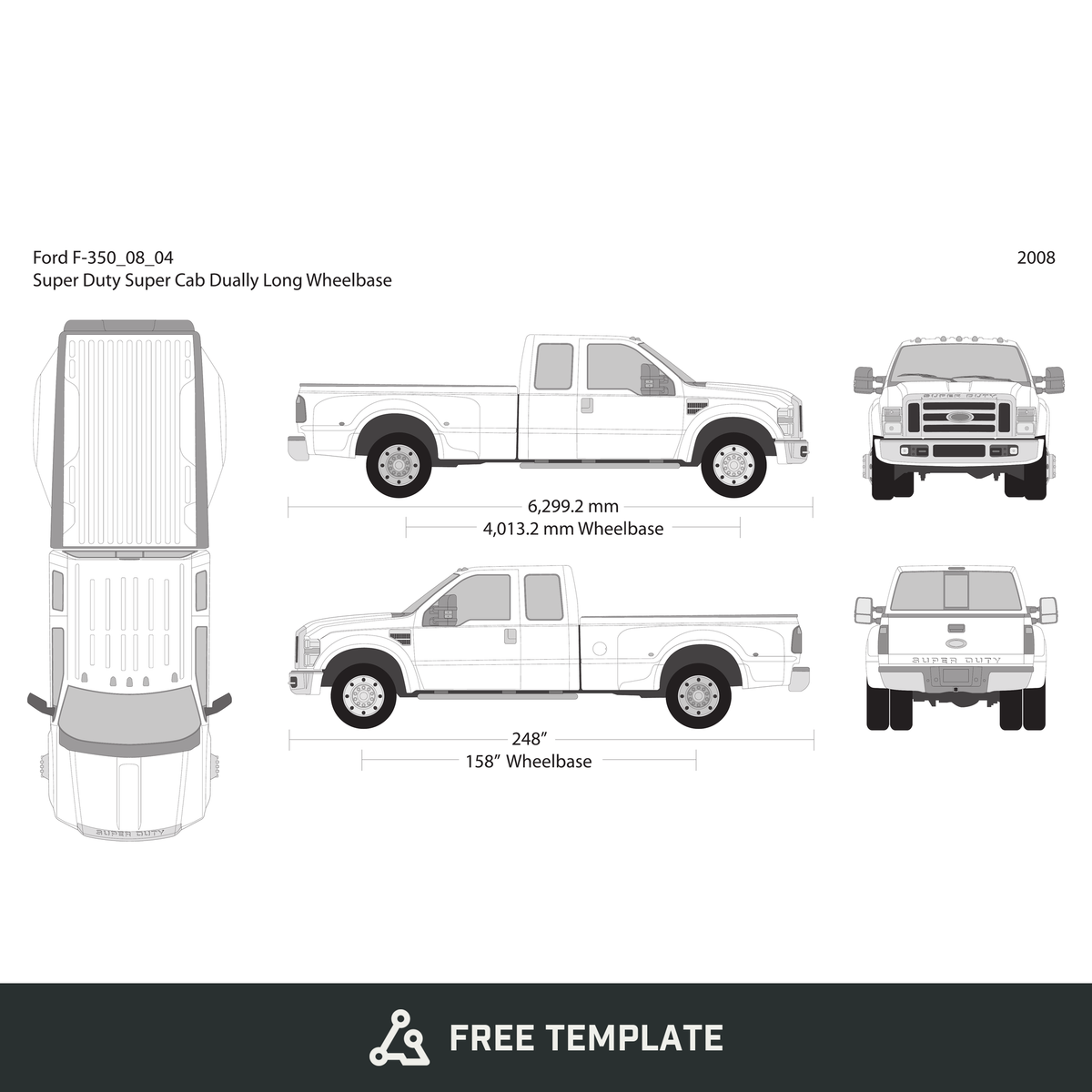 2008 Ford F-350 free vector vehicle wrap template - GravBase