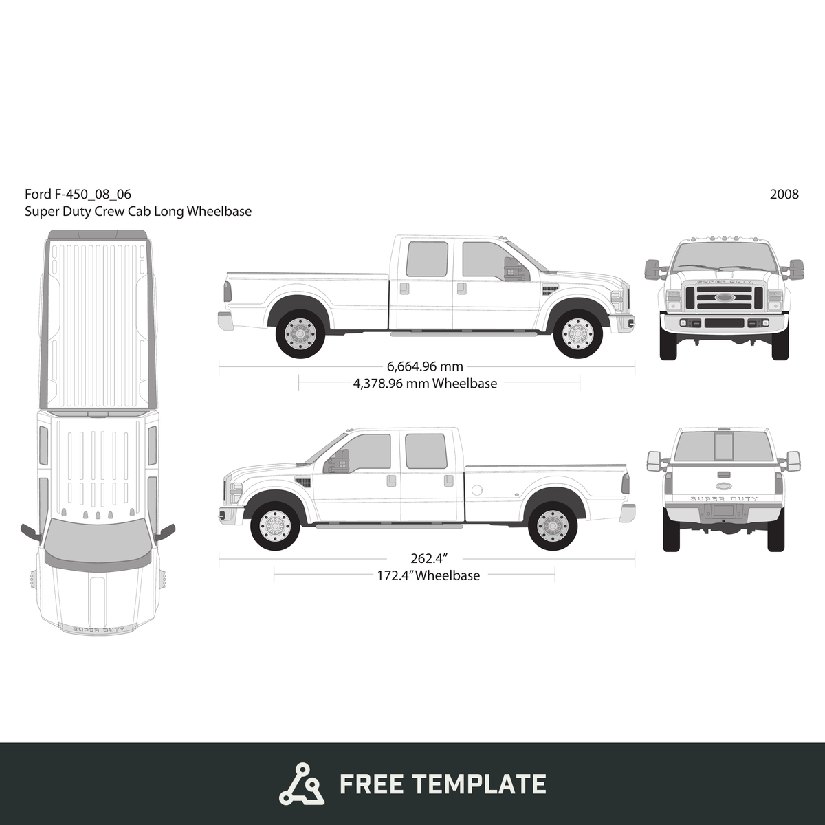 2008 Ford F-450 free vector vehicle wrap template - GravBase