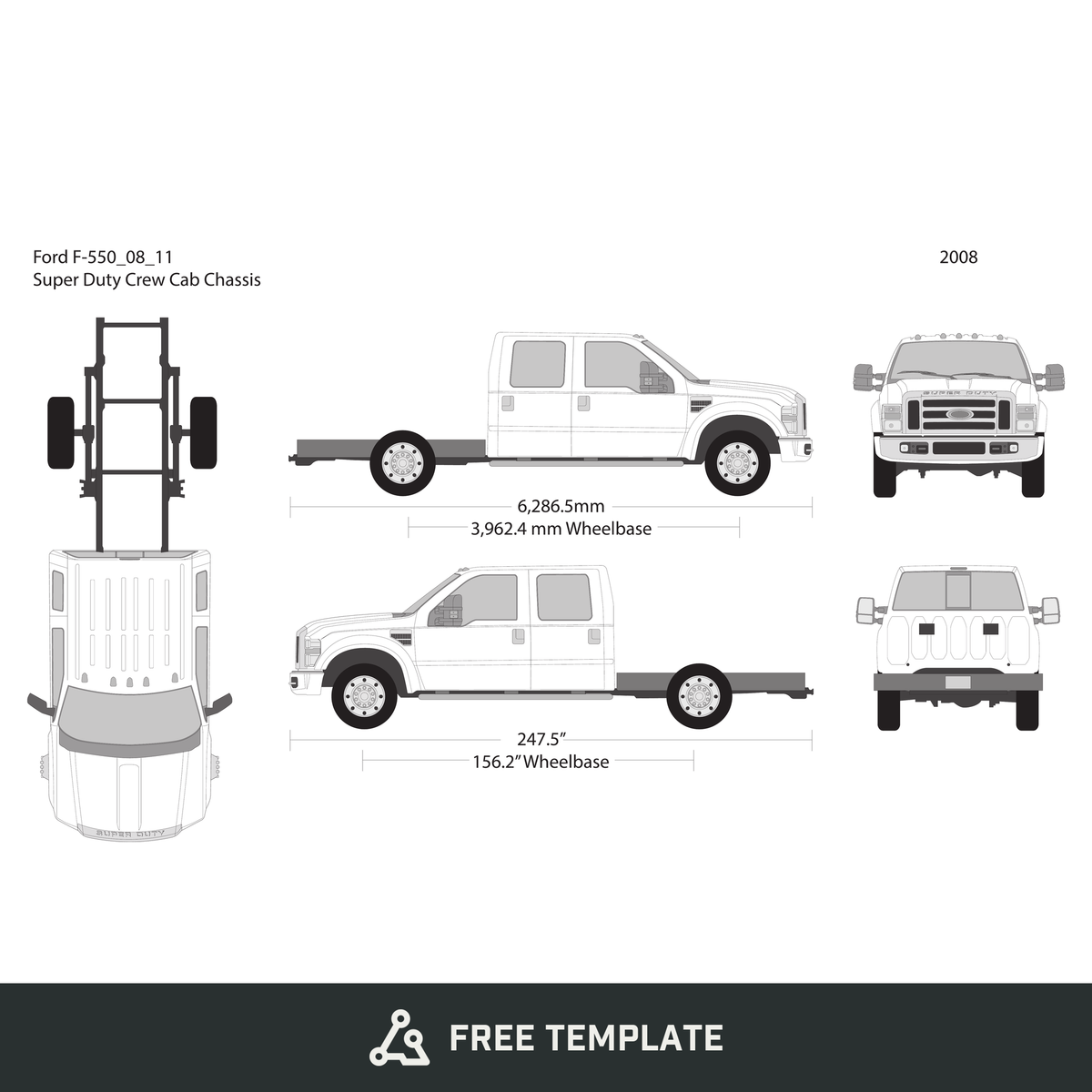 2008 Ford F-550 free vector vehicle wrap template - GravBase