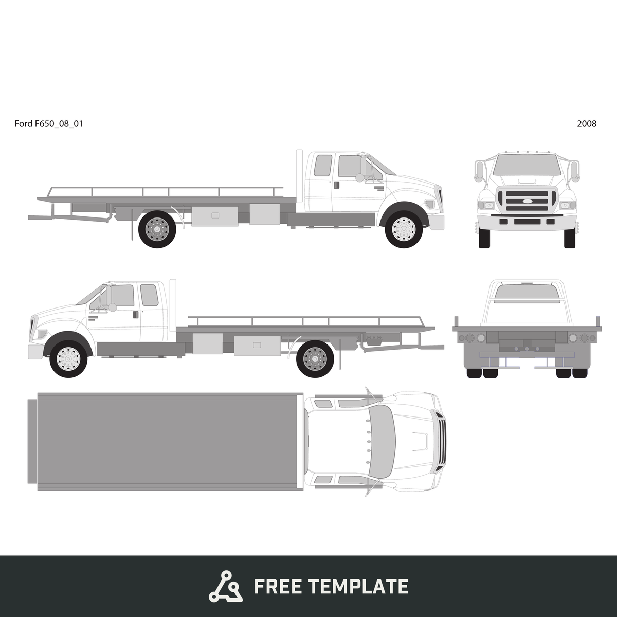 2008 Ford F-650 free vector vehicle wrap template - GravBase