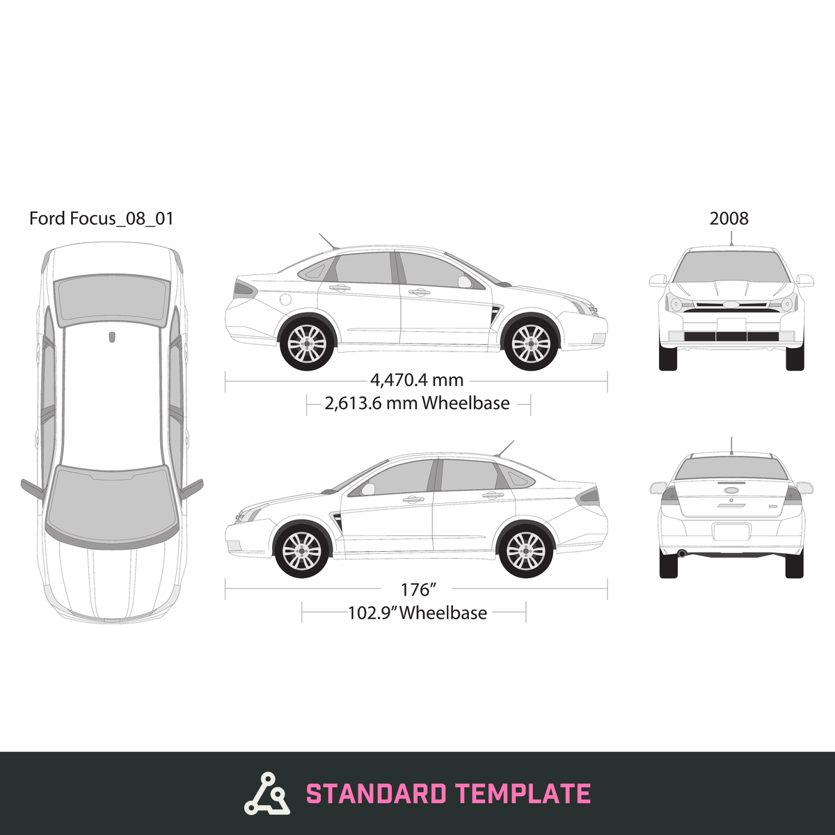 2008 Ford Focus vector wrap template, Design-Ready PDF - GravBase