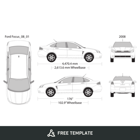2008 Ford Focus free vector vehicle wrap template - GravBase
