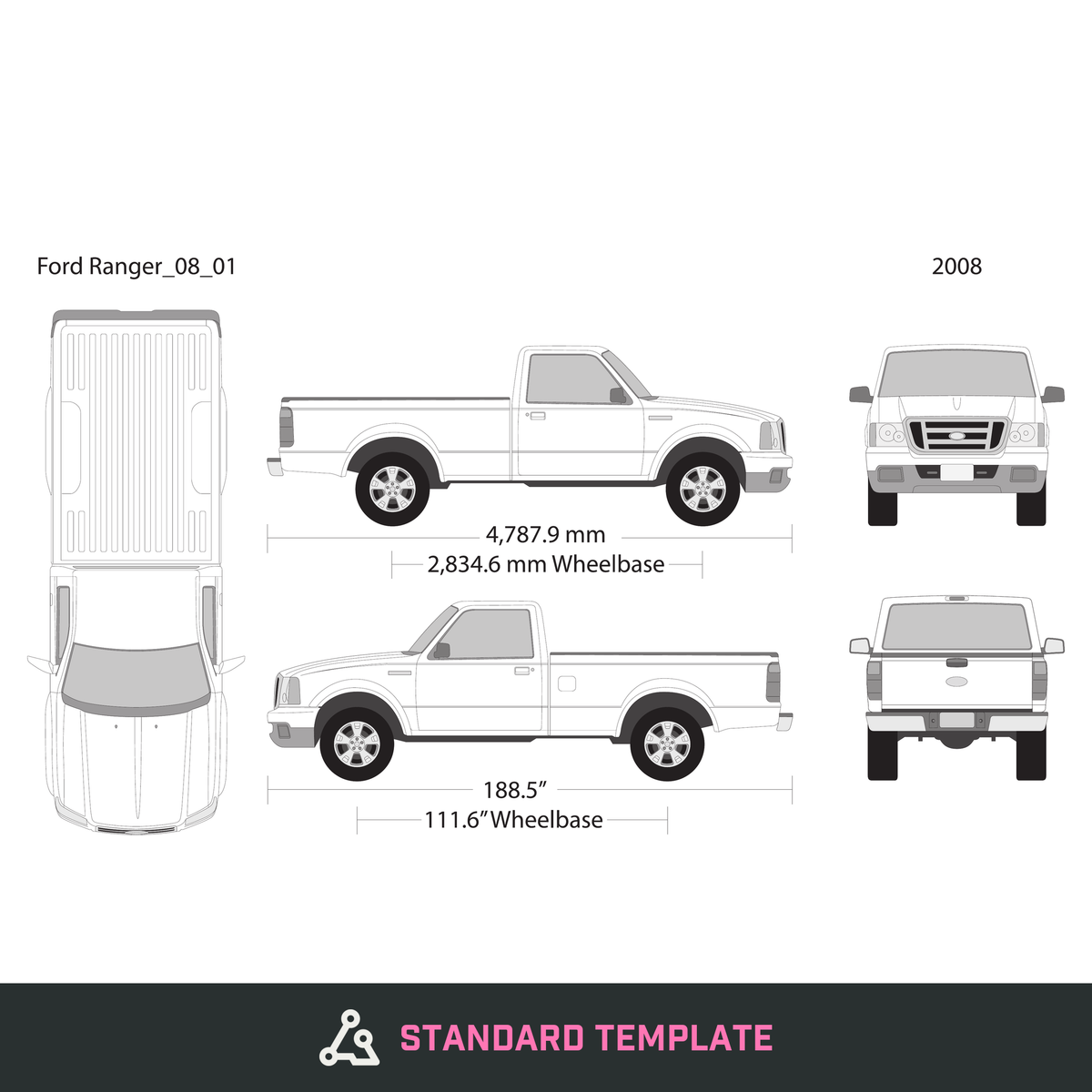 2008 Ford Ranger vector wrap template V01, Design-Ready PDF - GravBase