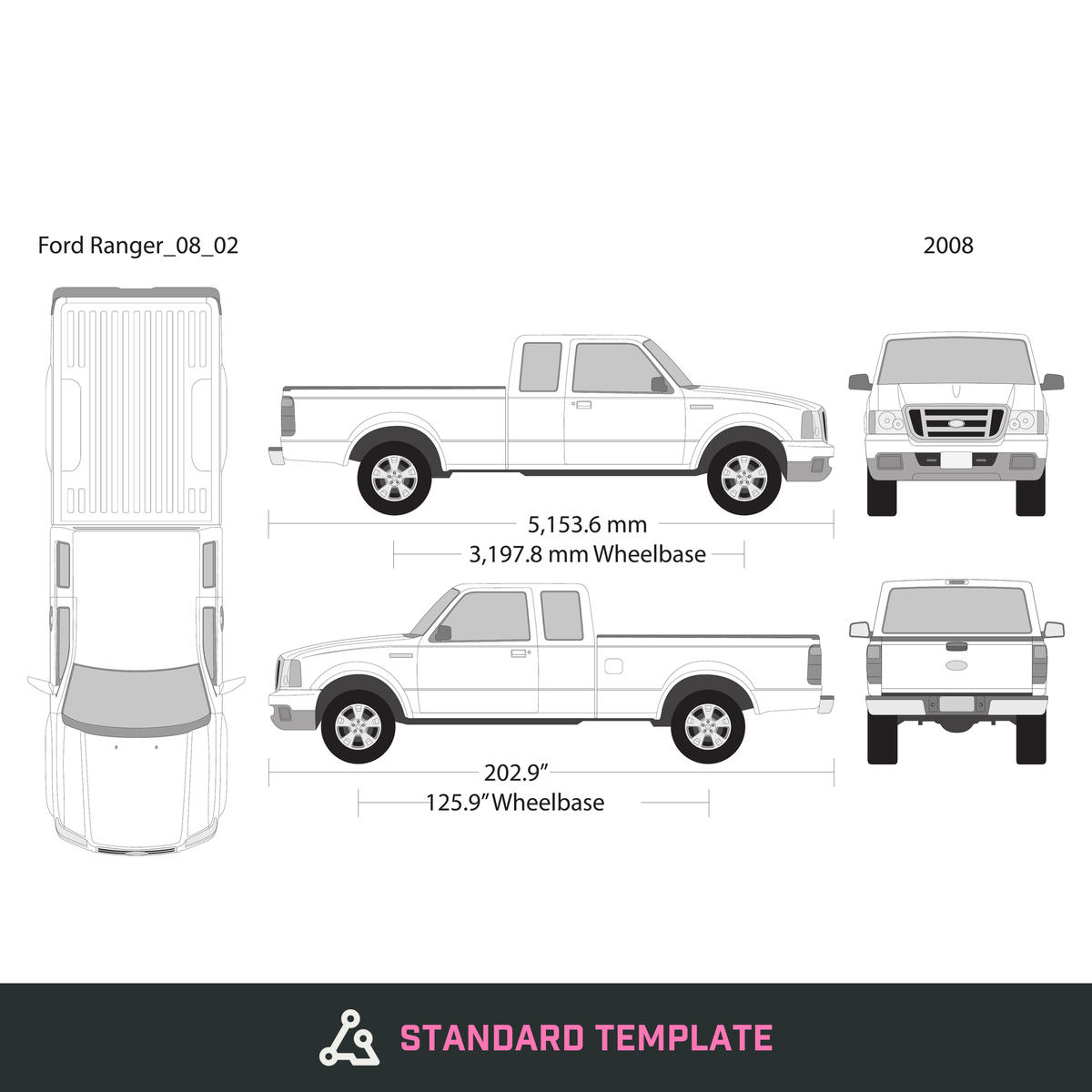 2008 Ford Ranger vector wrap template V02, Design-Ready PDF - GravBase