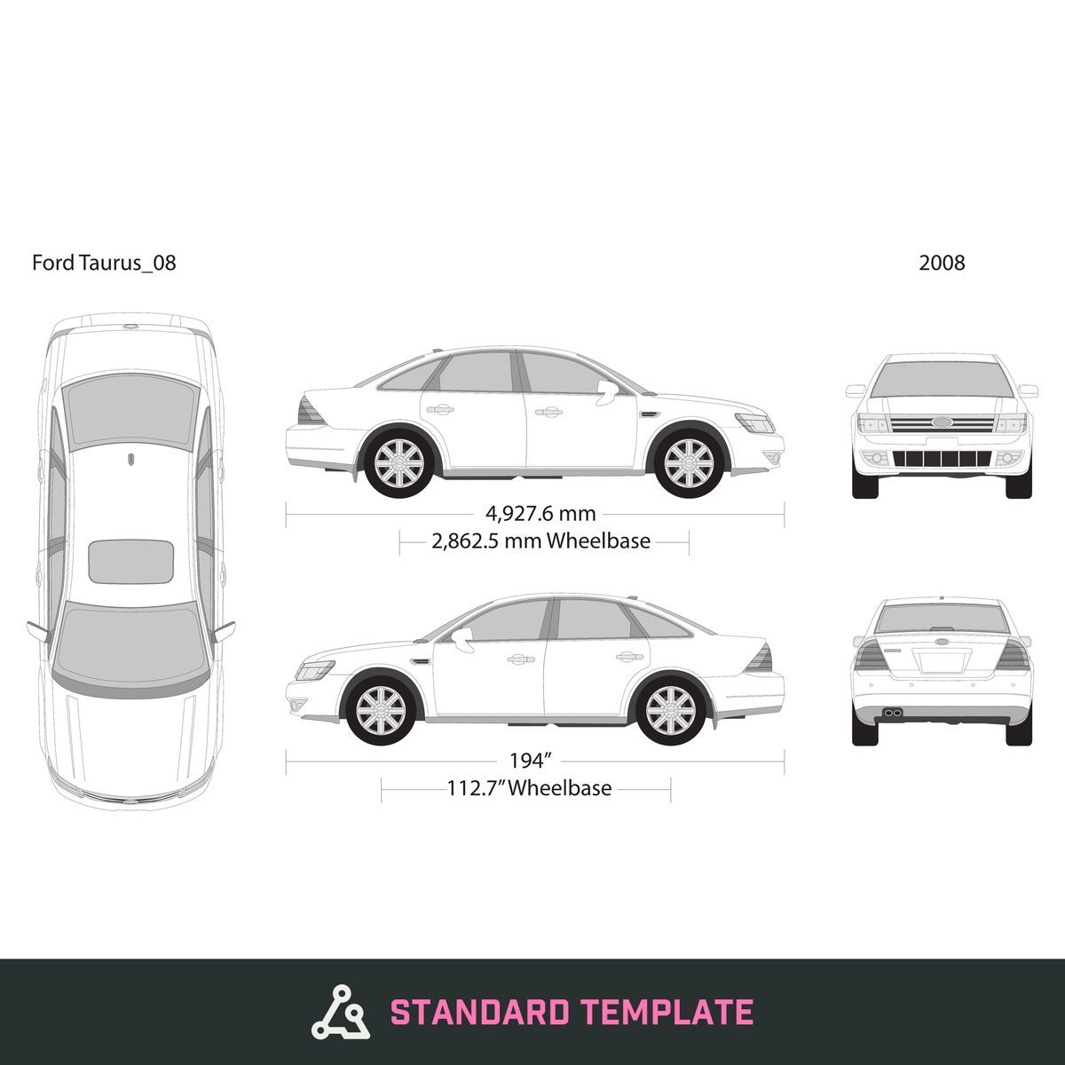 2008 Ford Taurus vector wrap template, Design-Ready PDF - GravBase