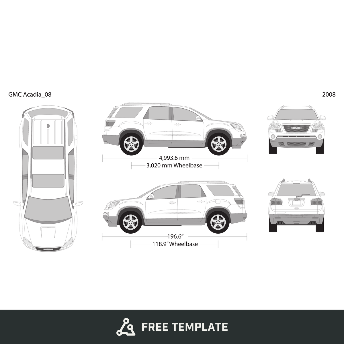 2008 GMC Acadia free vector vehicle wrap template - GravBase