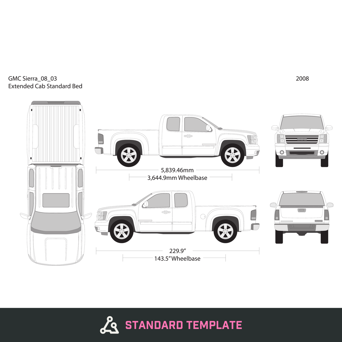 2008 GMC Sierra 1500 vector wrap template V03, Design-Ready PDF - GravBase