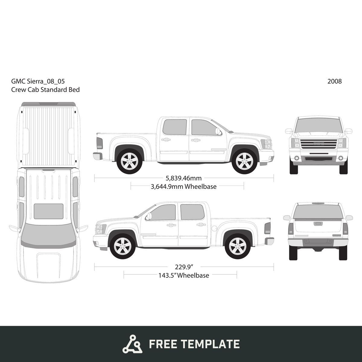 2008 GMC Sierra 1500 free vector vehicle wrap template - GravBase