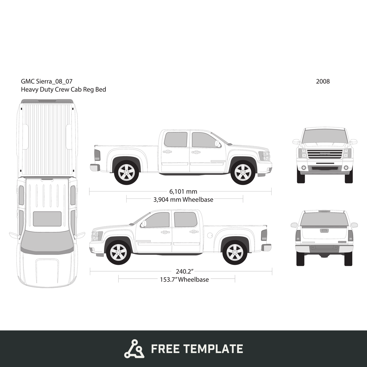 2008 GMC Sierra 2500-3500 HD free vector vehicle wrap template - GravBase