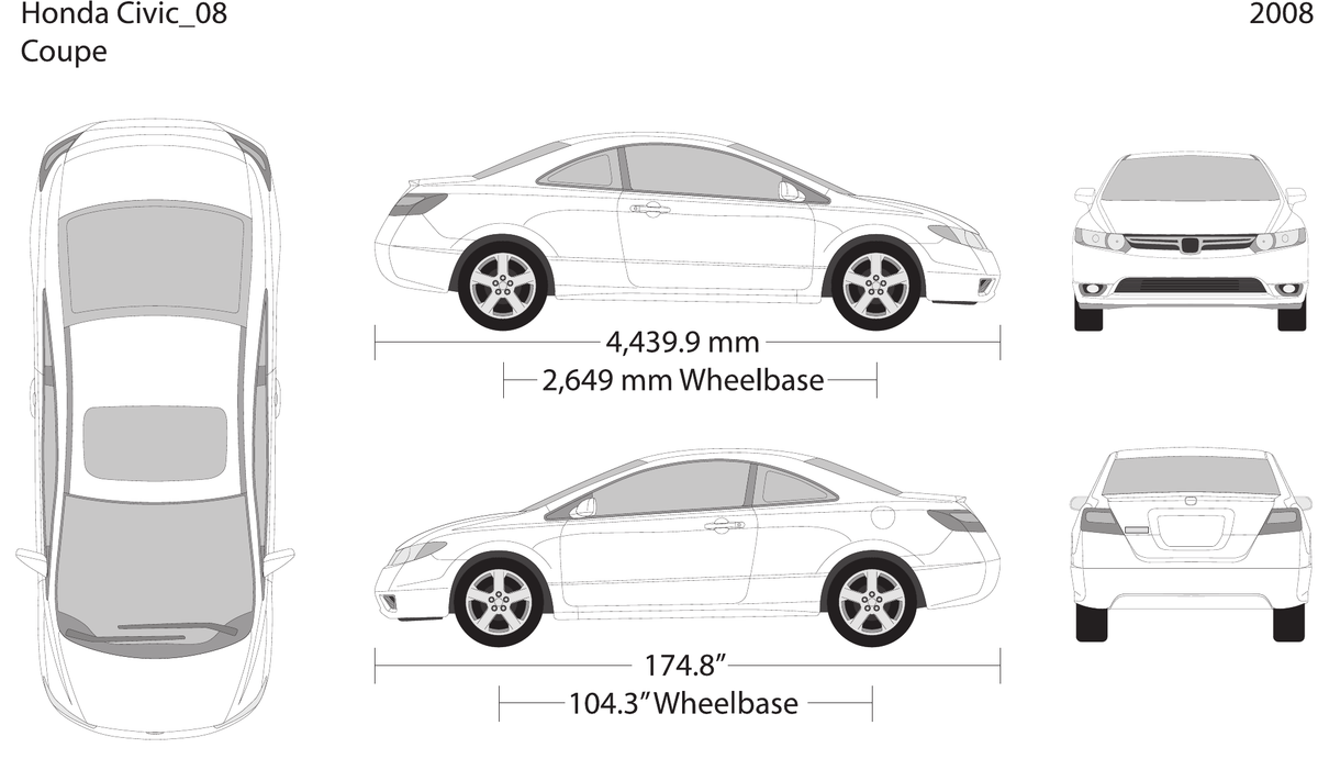 2008 Honda Civic Coupe vector wrap template, Design-Ready PDF - GravBase