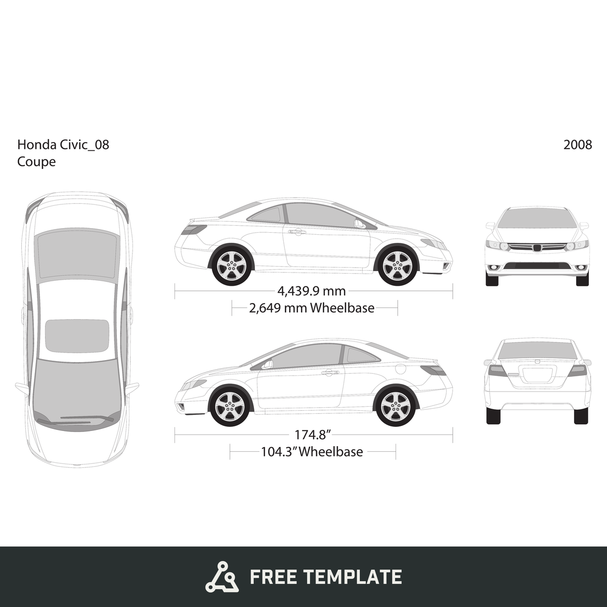 2008 Honda Civic Coupe free vector vehicle wrap template - GravBase