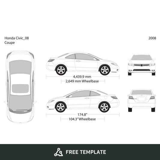 2008 Honda Civic Coupe free vector vehicle wrap template - GravBase