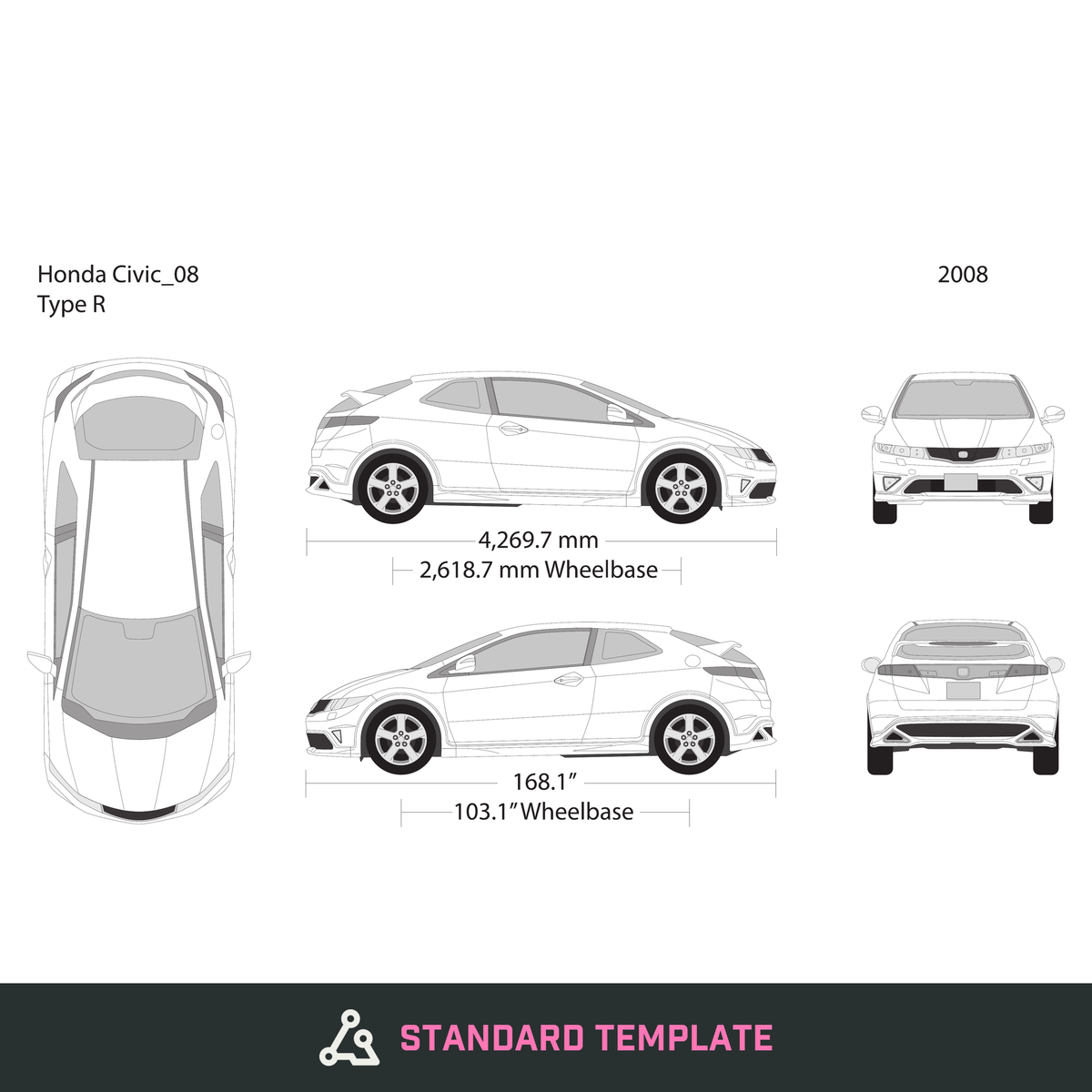 2008 Honda Civic Hatchback vector wrap template, Design-Ready PDF - GravBase